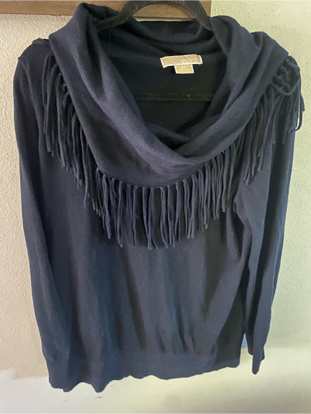 Michael Kors Navy Fringe Cowl Sweater Size 2xl